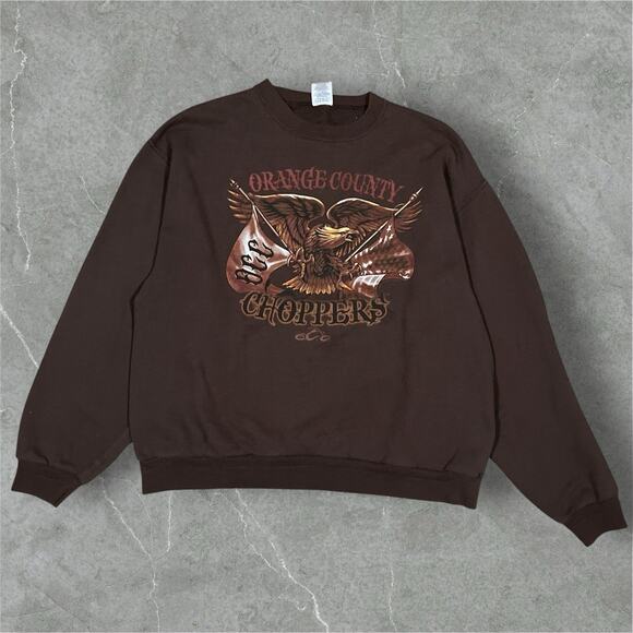 Vintage Orange County Choppers Sweatshirt Size Large Brown Pullover Y2K Biker - Picture 1 of 8
